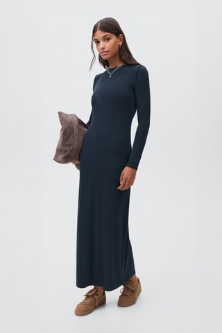 Robe longue uni - Bleu marine