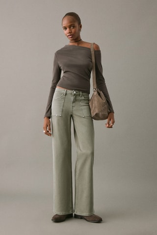 Jean style jupe-culotte clouté - Vert clair