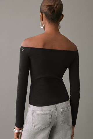 T-shirt col bateau à clous - Noir