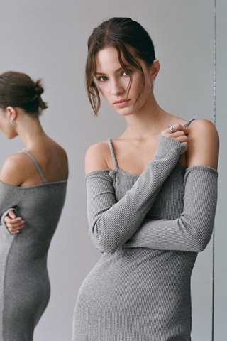 Robe en maille à découpe - Gris foncé