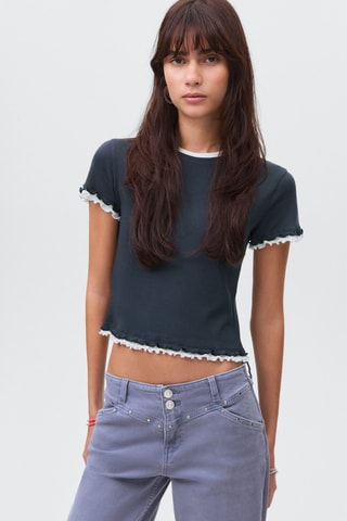 T-shirt crop coton bio - Bleu marine