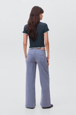 T-shirt crop coton bio - Bleu marine
