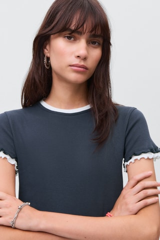 T-shirt crop coton bio - Bleu marine