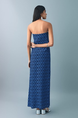 Robe fluide imprimée - Bleu marine