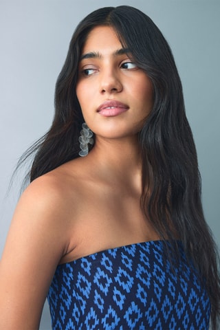 Robe fluide imprimée - Bleu marine