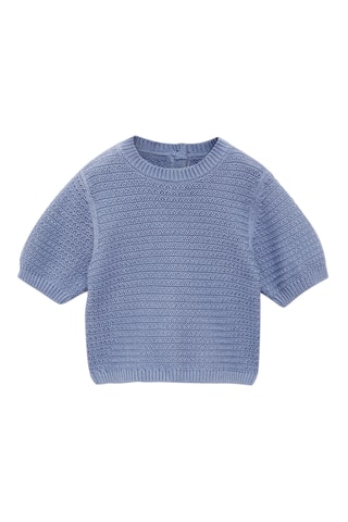 Pull en maille de coton manches courtes - Bleu