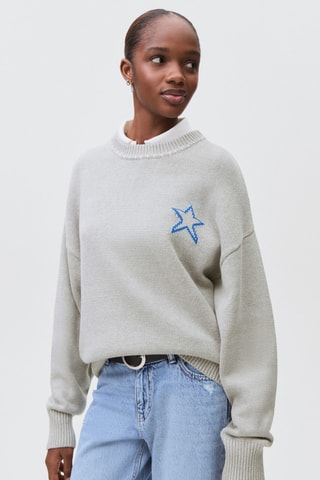 Pull-over maille étoile - Gris
