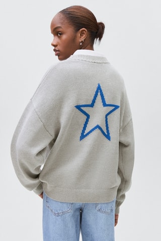Pull-over maille étoile - Gris
