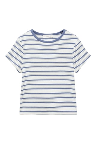 T-shirt à rayures col contrastant - Blanc