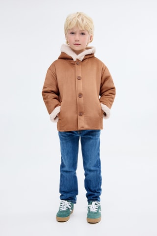 Manteau effet daim imitation mouton retourné - Marron