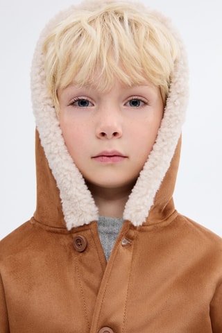 Manteau effet daim imitation mouton retourné - Marron