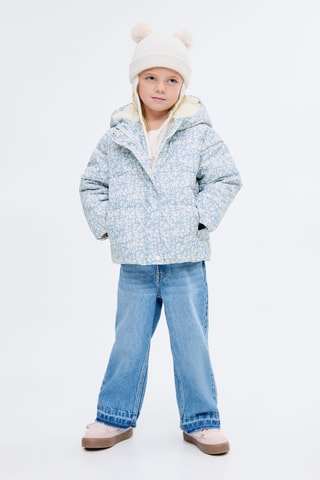 Anorak en imprimé fleuri imitation fourrure - Bleu