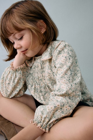 Blouse en coton à fleurs - Vert clair