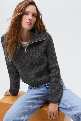 Cardigan maille fermeture éclair - Gris foncé