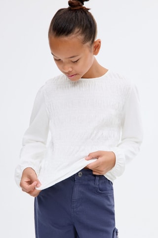 T-shirt froncé manches longues - Blanc