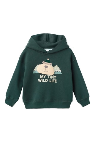 Sweat-shirt imprimé capuche - Vert foncé