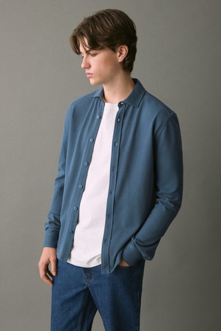 Chemise polo en coton - Bleu marine