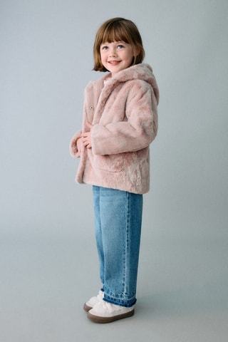 Manteau imitation fourrure à capuche - Rose