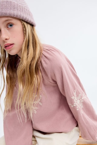 Blouse en coton broderie florale - Rose