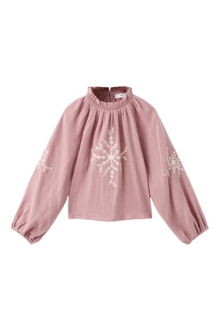 Blouse en coton broderie florale - Rose
