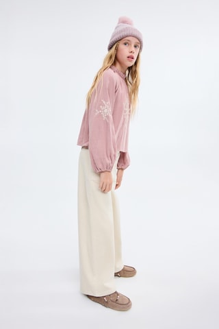 Blouse en coton broderie florale - Rose