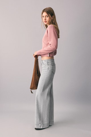 Jean taille basse à clous - Gris