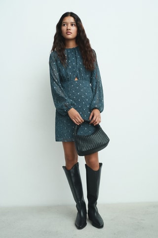 Robe imprimée cut-out lurex - Bleu