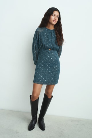 Robe imprimée cut-out lurex - Bleu