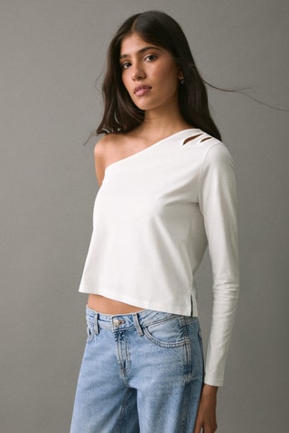 T-shirt coton asymétrique - Blanc