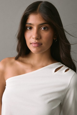 T-shirt coton asymétrique - Blanc