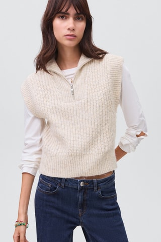 Gilet maille col montant - Beige