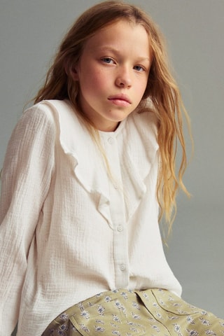 Chemise plissée volants - Blanc