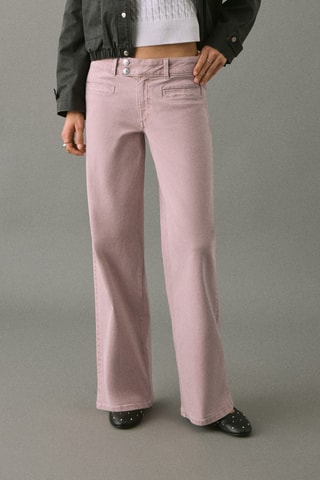Jean taille basse à boutons - Rose