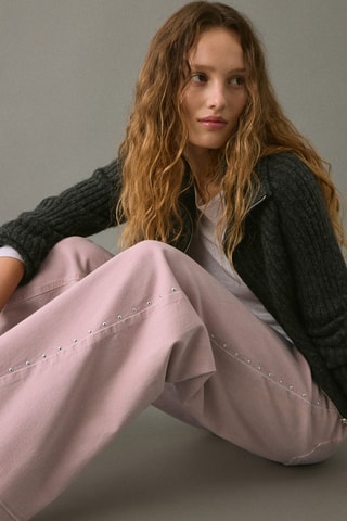 Jean taille basse à boutons - Rose