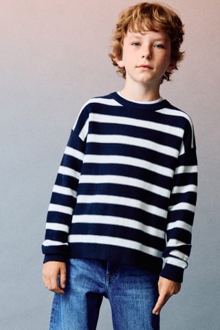 Pull-over en maille à rayures - Bleu marine