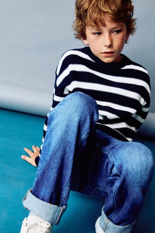 Pull-over en maille à rayures - Bleu marine