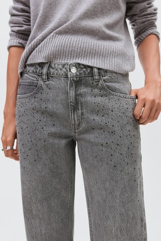 Jean droit à strass - Gris