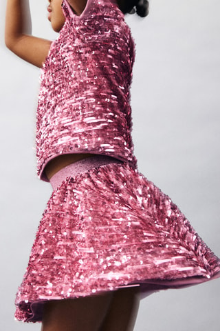 Jupe à paillettes courte - Rose