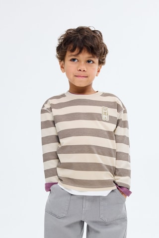 T-shirt à rayures et ornement - Marron