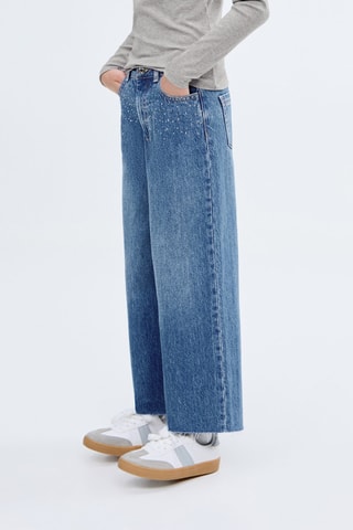 Jean style jupe-culotte strass - Bleu marine