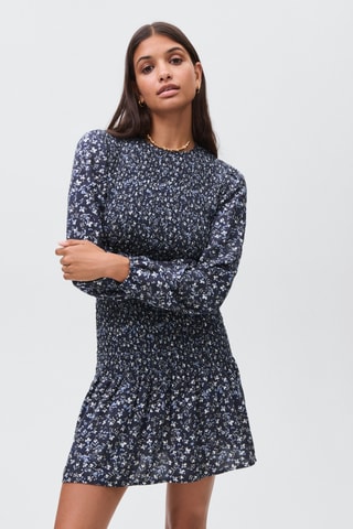 Robe florale à volant - Bleu marine