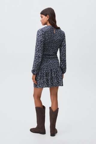 Robe florale à volant - Bleu marine