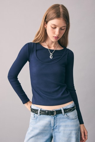 T-shirt double épaisseur - Bleu marine
