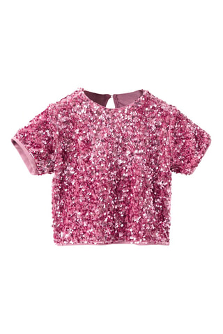 T-shirt brillant à paillettes - Rose