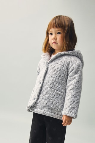 Manteau maille capuche - Gris clair