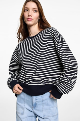 Sweat-shirt coton rayures - Bleu marine
