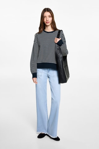 Sweat-shirt coton rayures - Bleu marine