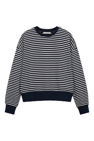 Sweat-shirt coton rayures - Bleu marine