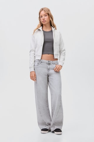 Sweat-shirt zippé à capuche - Gris clair