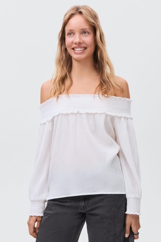 Blouse bustier empiècement froncé - Blanc